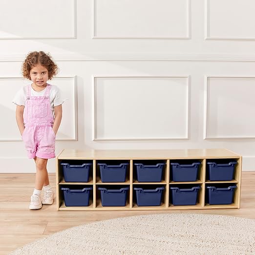 ECR4Kids Scoop Front Storage Bins, Multipurpose Organization, Navy, 10-Piece | Durable plastic, GREENGUARD Gold Certified, 1.2 gallon capacity, lightweight & nestable, built-in handle, classroom/home use - Image 7