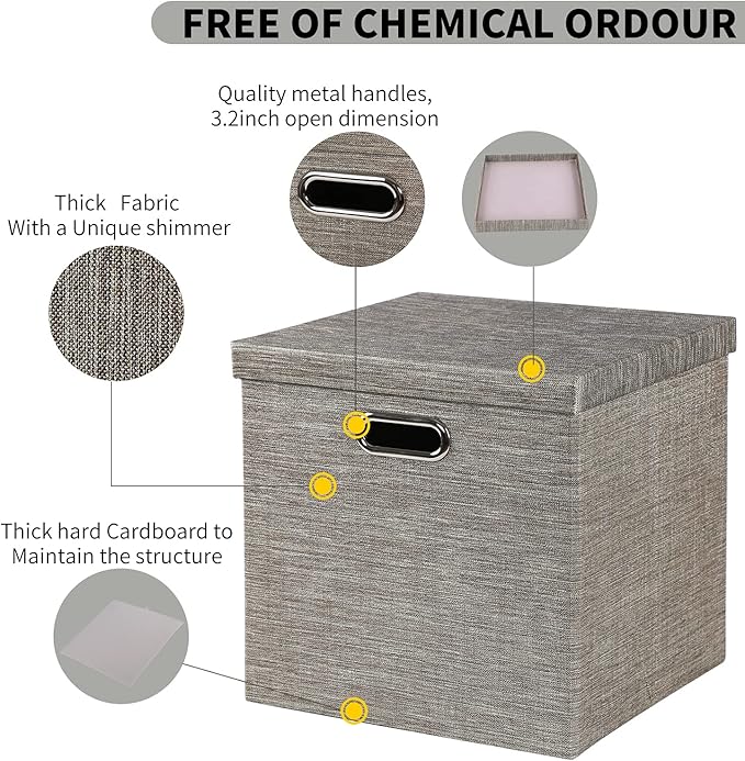 Posprica Storage Bins with Lids,13×13×13 Foldable Storage Cube Baskets Boxes Fabric Drawers for Closet Shelf Cabinet Bookcase,Set of 4,Coffee - Image 4