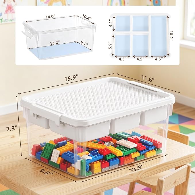 Citylife 17 QT Plastic Storage Box Building Baseplate Lid Removable Tray | Craft Organizers and Storage, Clear Art Storage Container for Organizing Bead, Tool, Sewing Supplies, Secure Clasp, 1pack - Image 2