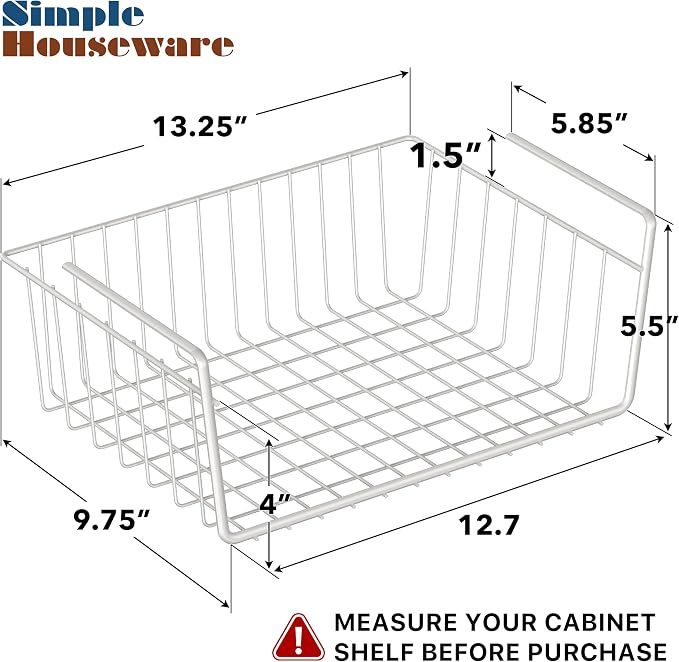 Simple Houseware 6PK Under Shelf Basket, White - Image 2