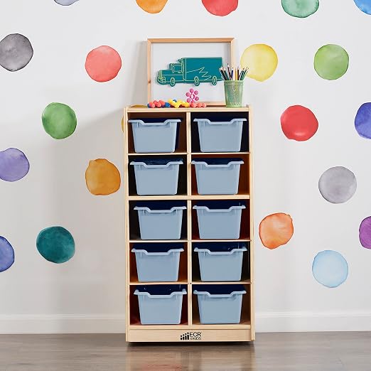 ECR4Kids Scoop Front Storage Bins, Multipurpose Organization, Powder Blue, 10-Piece | Durable plastic, GREENGUARD Gold Certified, 1.2 gallon capacity, lightweight & nestable, built-in handle, classroom/home use - Image 9