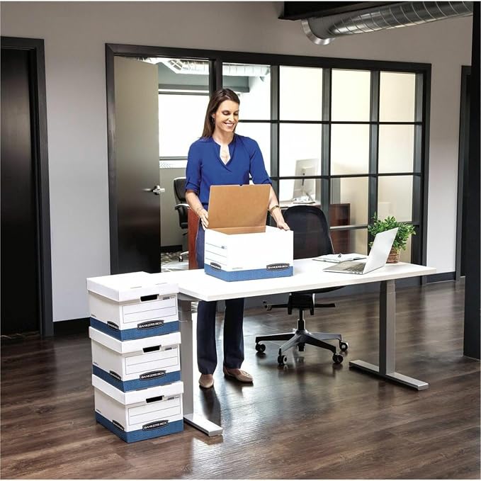 Bankers Box 4-Pack HANG'N'STOR Medium-Duty File Box, Letter/Legal, FastFold | Move hanging folders straight into storage - no unpacking needed - with plastic channels, FastFold setup, and secure lids. - Image 6