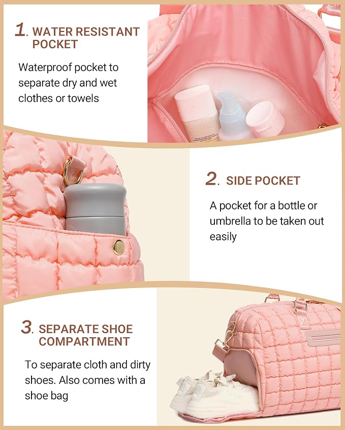 Duffle Bag for Travel, Weekender Bag with Shoe Compartment, Carry On Overnight Bag for Women with Toiletry Bag, Gym Bag with Wet Pocket, Hospital Bags for Labor and Delivery Beige - Image 4