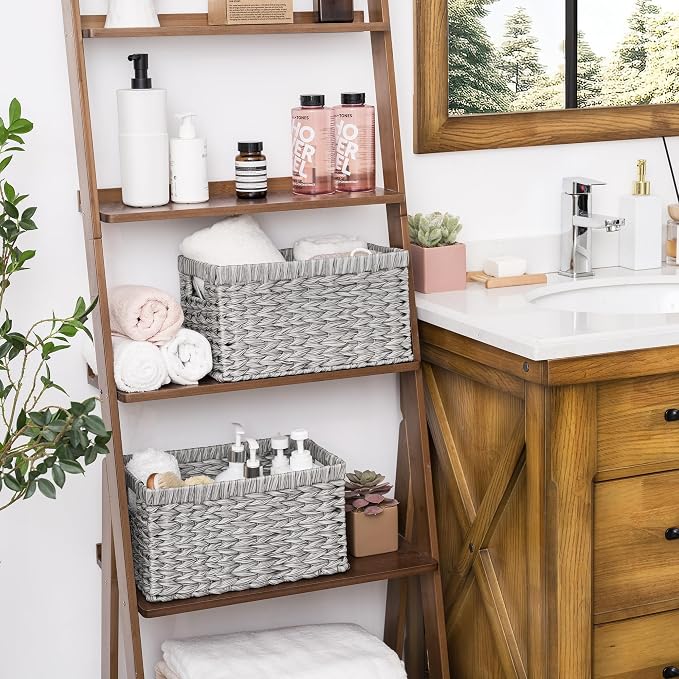 GRANNY SAYS Wicker Storage Baskets for Organizing, Basket Organizer, 2-Pack | Waterproof Wicker Baskets with Handles, Cabinet,Coffee Table,Gray Plastic Baskets for Shelves,Handwoven Bathroom Storage Bins - Image 2