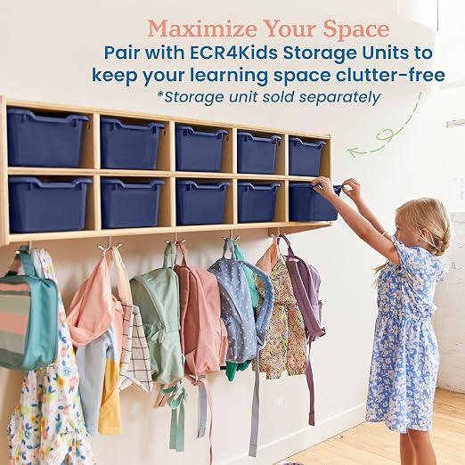 ECR4Kids Scoop Front Storage Bins, Multipurpose Organization, Navy, 10-Piece | Durable plastic, GREENGUARD Gold Certified, 1.2 gallon capacity, lightweight & nestable, built-in handle, classroom/home use - Image 5