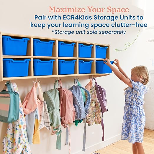 ECR4Kids Scoop Front Storage Bins, Multipurpose Organization, Blue, 10-Piece | Durable plastic, GREENGUARD Gold Certified, 1.2 gallon capacity, lightweight & nestable, built-in handle, classroom/home use - Image 5