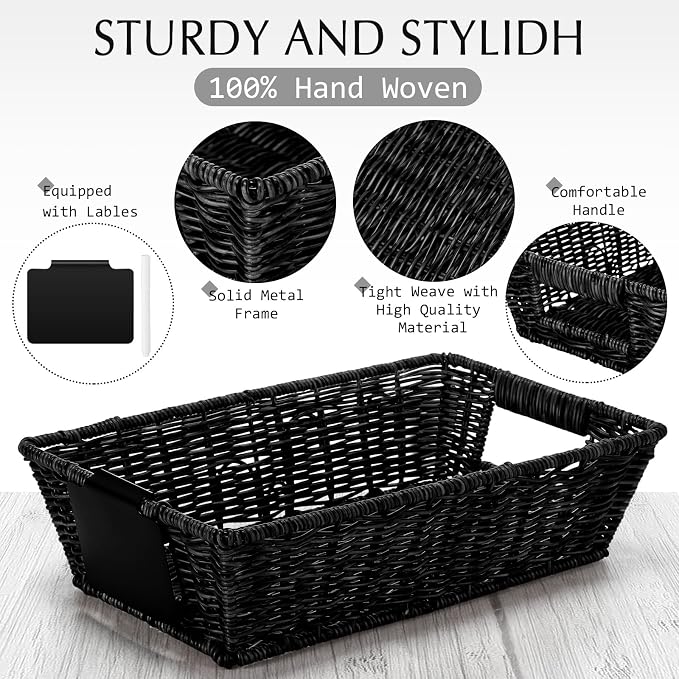 Marsui 9 Pcs Wicker Storage Baskets for Pantry Organization with Handle Labels Handwoven Multi-size Brown Small Organizer Baskets Storage Bins Container for Shelves Closet Toilet Christmas Holiday - Image 3