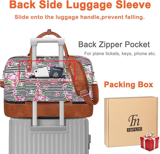 Weekender Bags for Women, 21" Travel Duffle Bag with Shoe Compartment | 3PCS Carry On Overnight Large Duffel Bag with Crossbody Bag and Toiletry Bag for Weekend Travel Gym Hospital Business Trip - Image 5