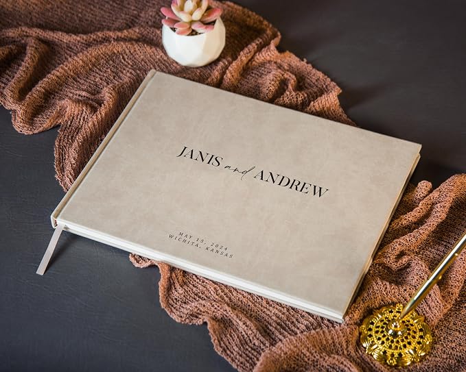 Personalized Guest Book - 11.5" x 8.5" Premium Custom Guest Signing Book with Bookmark and Blank Pages for Wedding Reception Table Decoration Engagement Birthday Party Event, Taupe - Image 2