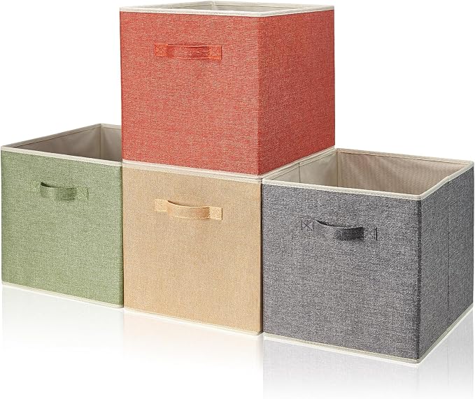BrillantJo Storage Box for cube, Set of 4 Organiser Basket Bin Drawers Containers with Handles for Storage Cube Unit, 33L x 38W x 33H cm 4 Mixed Colors A by BrilliantJo