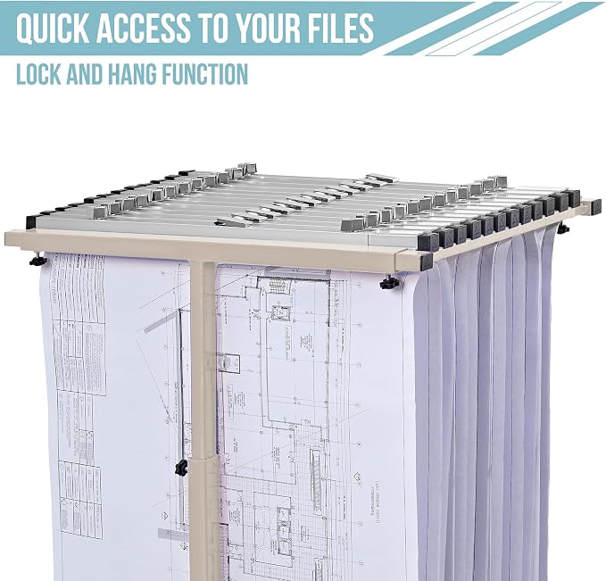 Adir Blueprint Rack and Clamps - 12 Pack of 30 Inch Blueprint Clamps and Mobile Blueprint Rack - Heavy-Duty Large Document Storage Solution for Blueprints, Posters, Maps, & Construction Plans - Image 5