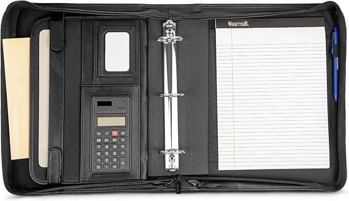 Samsill Professional Padfolio/Portfolio with Zippered Closure Case, 2 Inch Removable Round Ring Binder, Retractable Handles, Interior 10.1” Tablet Sleeve, Black - Image 4