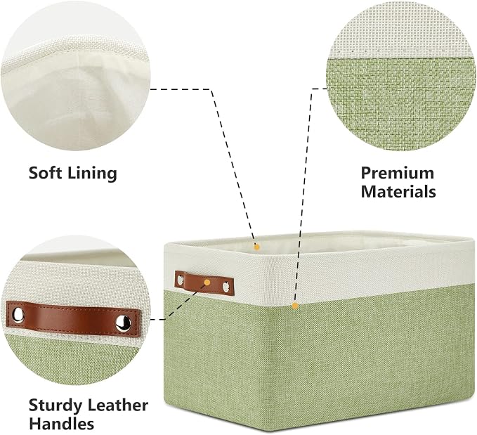 DULLEMELO Fabric Storage Bins for Laundry, Home, Foldable Storage Baskets for Shelves, Toys, Collapsible Storage Bins for Office,Bedroom(3-Pack Medium-15 inch X 11 inch X 9.5 inch , White&Green) - Image 3