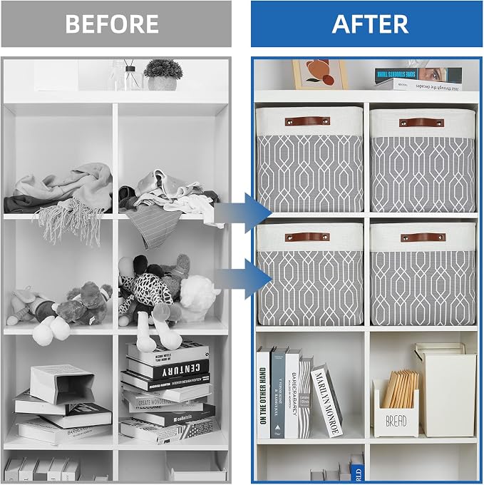 Temary Collapsible Baskets 13 Inch Storage Cubes for Organizing, Storage Baskets for Shelves, 4 Pack Fabric Storage Cubes Bins for Towels, Blankets (Grey Polygon) - Image 6