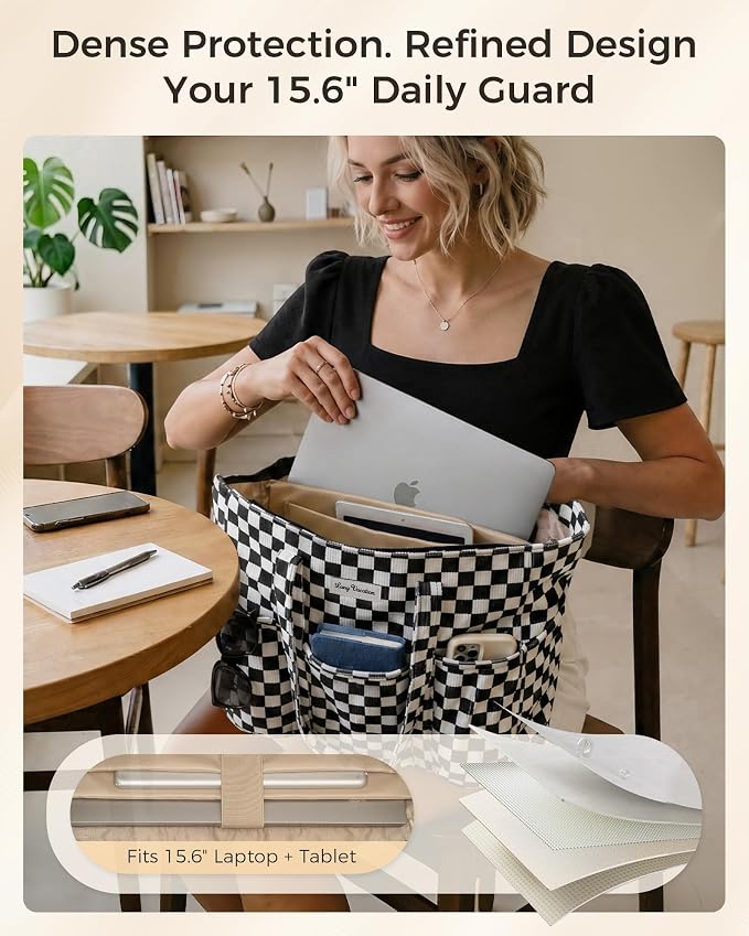 LONG VACATION Corduroy Tote Bag for Women, 16 Pockets Large Work Laptop Bag | 15.6" Laptop Compartment, 40oz Cup Holder, Lightweight, Washable, Teacher Nurse Bag for Office School Travel Gym College - Image 5