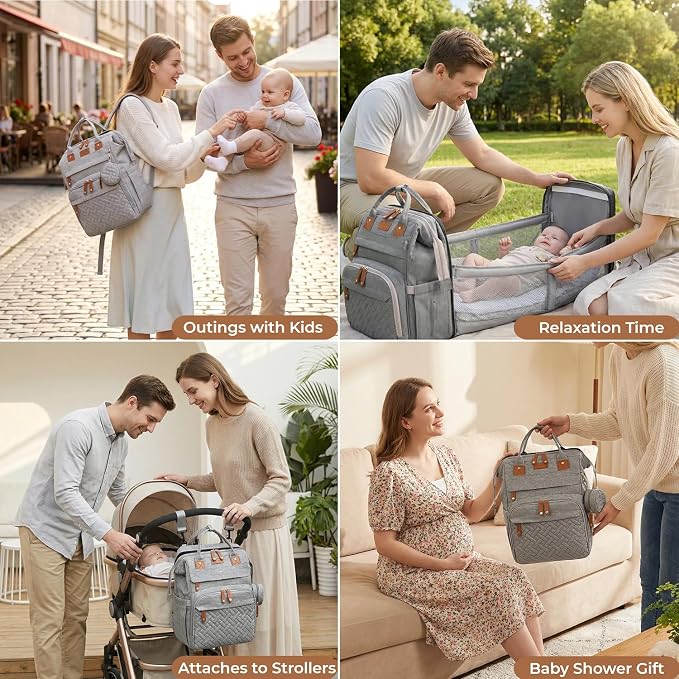 Diaper Bag Backpack with Changing Station, Waterproof for Travel, Gray - Image 7