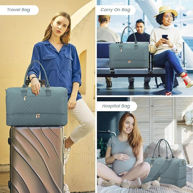 LOVEVOOK Travel Duffle Bag for Women, Weekender Overnight Bag with Shoe Compartment, Carry on Bag with Toiletry Bag, Gym Duffel Bag with Wet Pocket, Hospital Bags for Labor and Delivery 3 Pcs Set - Image 6