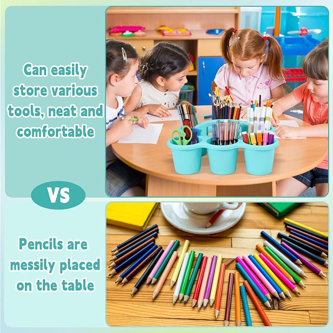gisgfim 6 Pack Classroom Caddy Organizer with Handle, 6 Compartments, Blue | Stackable Plastic Table Caddies, 12x9x3.5 In, caddy Organizer for School Supplies, Crayons, Pencils, Crafts and Drink Cups - Image 4