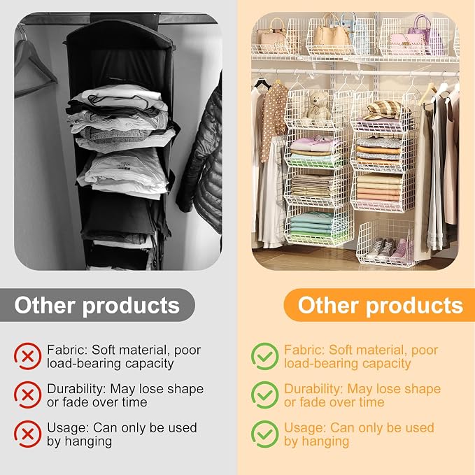4 Tier Closet Hanging Organizer Foldable Dorm Closet Organizer White | Freestanding Closet Organizers and Storage with 5 S Hooks, wire closet shelving for Wardrobe Laundry Room Patent (11.8" D) - Image 2