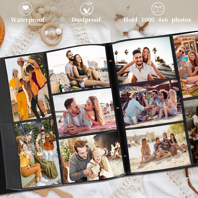 Photo Album 6x4 1000 Pockets Slip in Large Capacity Album for Family Wedding Anniversary Linen Album Book Holds 1000 Horizontal and Vertical 10x15cm Photos(1000 Pockets, Beige) - Image 4