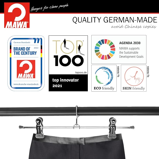 Mawa by Reston Lloyd Space-Saving Metal Pant/Skirt Hanger, Strong and Adjustable Pant Clips, Silver Set of 300 - Image 4
