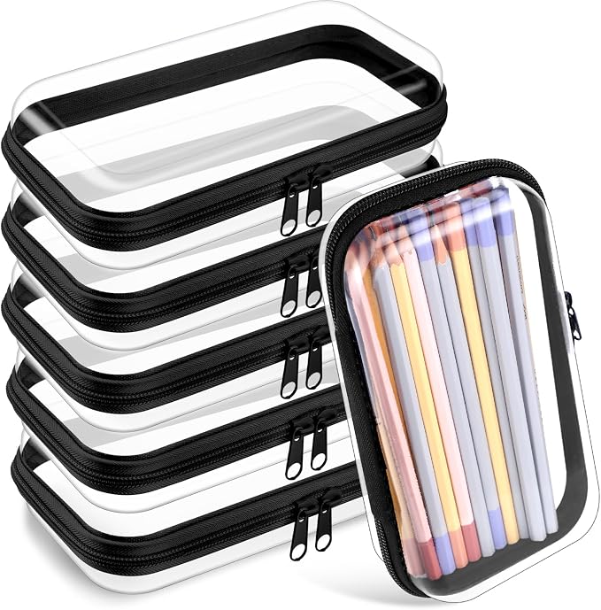 Sanwuta 6 Clear Hard Zipper Case,Black,7.48 X 3.94 X 2 Inch | Pencil Case Pouches ,Makeup Bag,Plastic Toiletry Diaper Bag ,Travel Toy Storage,Waterproof Organizer Bins by Sanwuta