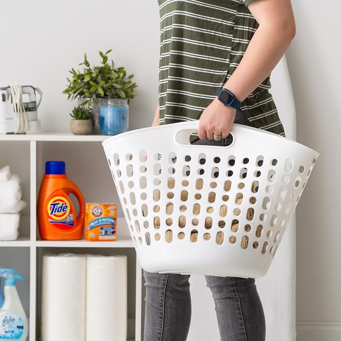 IRIS USA Plastic Laundry Hamper, 27L- 3 PK, Flexible, Ventilation, White | Laundry Baskets for Bedroom Bathroom Apartment Dorm, Blankets Pillows Trinkets Storage - Image 3