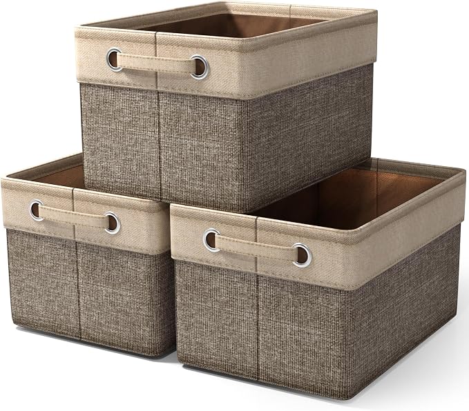 Sorbus Fabric Storage Cubes 15 Inch - Big Sturdy Collapsible Storage Bins with Dual Handles - Foldable Baskets for Organizing -Decorative Storage Baskets for Shelves | Home & Office Use -3 Pack| Brown by Sorbus