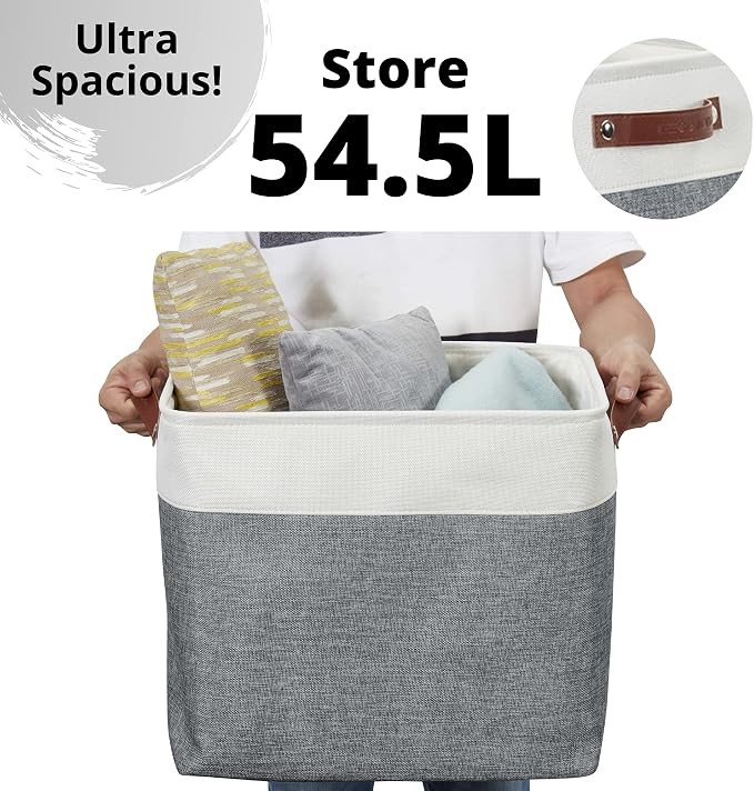 DECOMOMO Extra Large Storage Baskets, 54.5L Fabric Storage Bins 3 Pack | XXXL Storage Baskets for Shelves, Linen Closet Organizers (Slate Grey & White,17" x 13" x 15" ) - Image 4