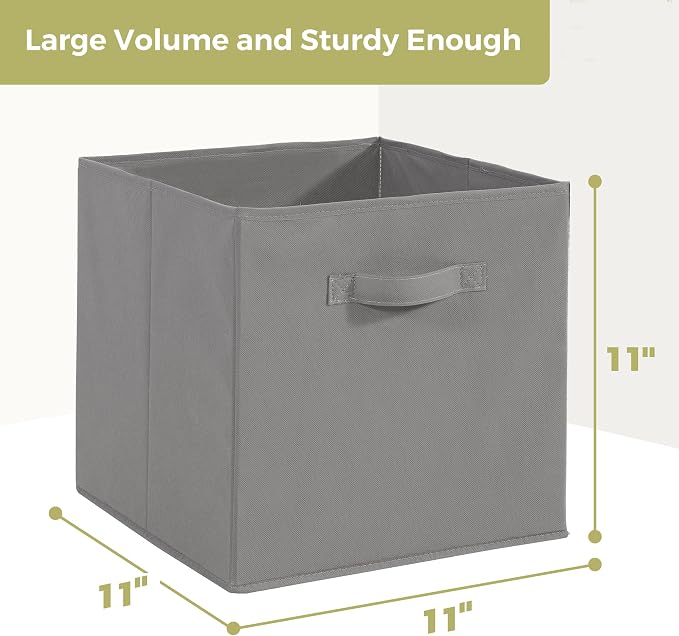 11x11 Storage Bins, Set of 8 Storage Cubes, Collapsible Cube Storage Box, Fabric Closet Organizers with Handles for Home, Office, Closet Shelf Cabinet, Bookcase, Grey - Image 2