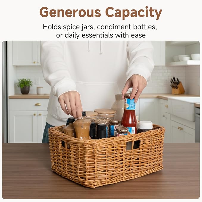 StorageWorks Pantry Baskets, Willow Storage Baskets for Organizing, Shelves, Pantry Organizers and Storage, Brown, 15" L x 11" W x 6 ¾"H - Image 4