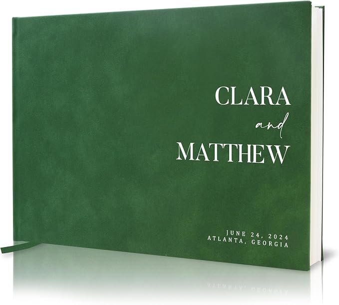 Personalized Guest Book - 11.5" x 8.5" Premium Custom Guest Signing Book with Bookmark and Blank Pages for Wedding Reception Table Decoration Engagement Birthday Party Event, Emerald by ModernAlbumDesigns