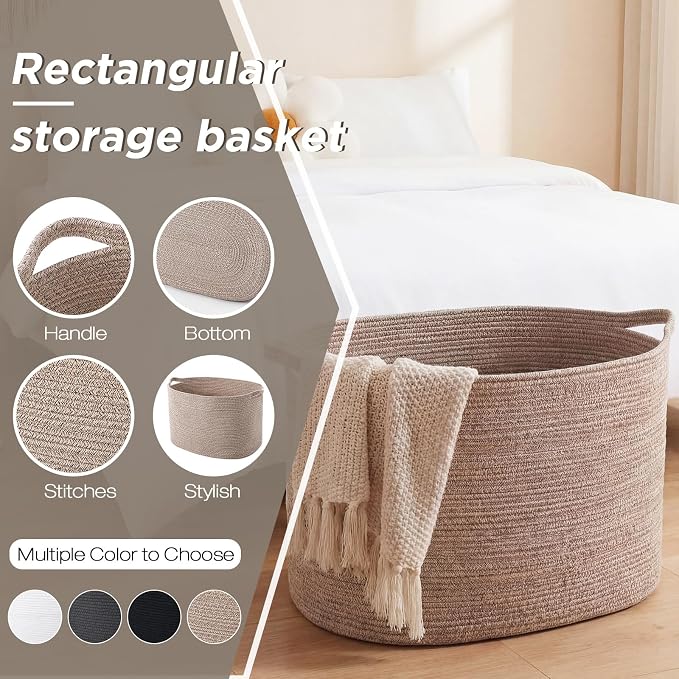 XXXXL 125L Extra Large Woven Blanket Basket, 25" x 18" x 17" Jumbo Cotton Rope Storage Basket with Handles Toy Storage Bins for Laundry Hamper Nursery Organizer Living Room Home(Natural Linen) - Image 3