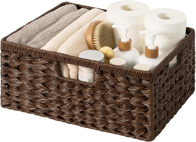 GRANNY SAYS Wicker Storage Baskets for Shelves, Plastic Brown Basket,1-Pack | Waterproof Wicker Baskets for Organizing, Woven Baskets for Shelves, Decorative Basket for Pantry, Brown Basket for Storage by GRANNYSAYS