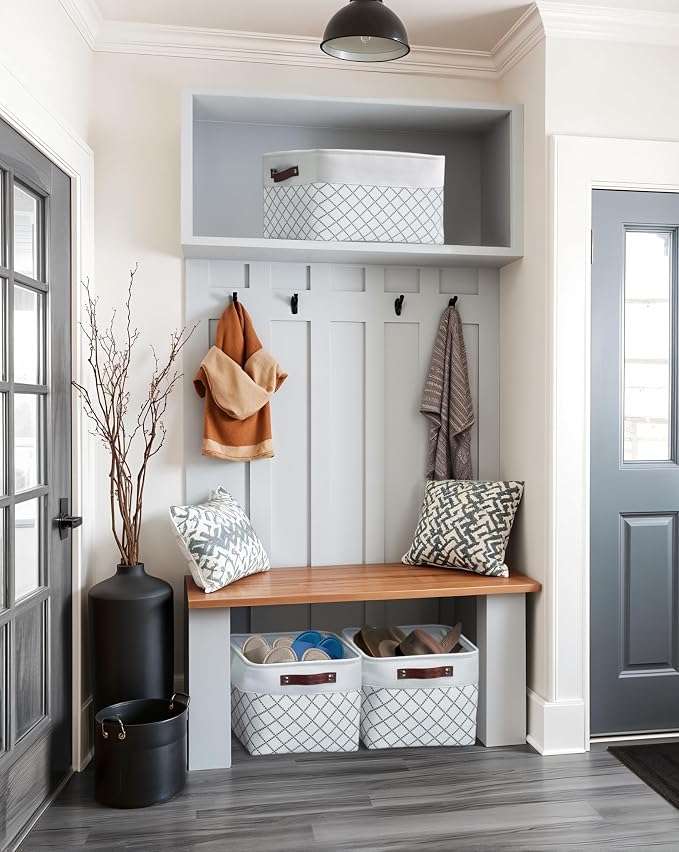 DECOMOMO Storage Bins, Large Fabric Storage Baskets for Shelves 3 Pack | 15 x 11 x 9.5 inches Decorative Linen Closet Organizers with Handles (Checkered White) - Image 9