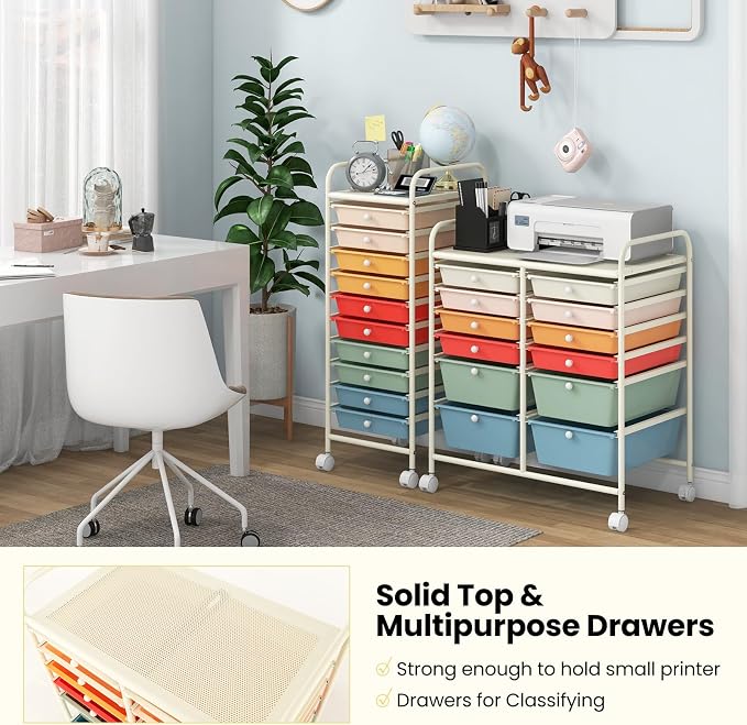 Giantex 12 Drawer Rolling Storage Cart Tools Scrapbook Paper Office School Organizer (Macaron) - Image 8