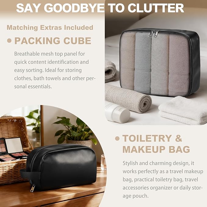 Large 3-in-1 Leather Duffle Bag for Travel Weekender Overnight Hospital Gym Bag for Men & Women, Carry On Airline Approved Personal Item Duffel Garment Bag Luggage with Shoe Compartment & Toiletry Bag - Image 2