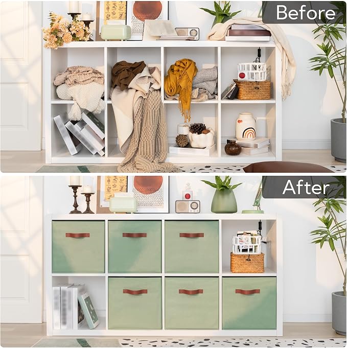 GRANNY SAYS 13 Inch Storage Cube Organizers, Sage Green, 6-Pack | Collapsible Storage Boxes with Thickened Base Plate, Sturdy Handles, Decorative Cube Storage Bins for Shelves, Closet - Image 7