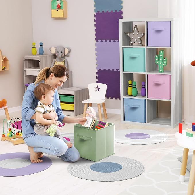 Sorbus Fabric Storage Cubes - 6 Foldable Storage Bins for Organizing Pantry, Cubbies, Toy Box - Clothes Storage & Closet Organizer - 11 Inch Collapsible Cube Baskets for Shelves with Handle - Image 5