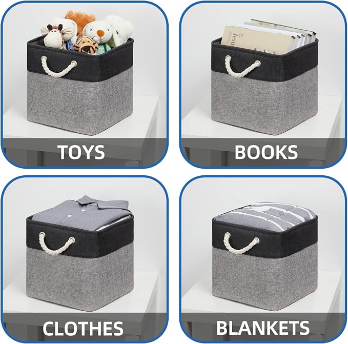 Temary Baskets 4 Pack Fabric Storage Cube Storage Baskets 13x13x13 Storage Cube Bins for Shelves with Handles, Basket for Organizing (Black&Gray) - Image 4