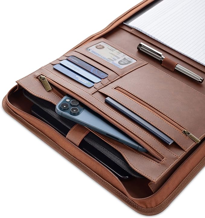 Forevermore Portfolio Binder, Slim No Ring, Zipper, Vegan Leather, Brown - Image 5