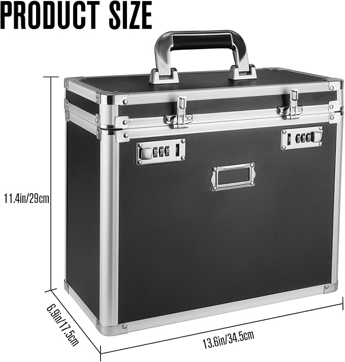 File Organizer Storage Box, Portable Locking Storage Totes - Storage Box with Dual Combination Locks for Filing Office Documents (Black) - Image 6