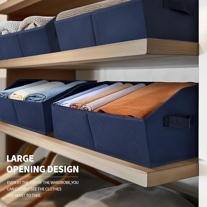 Closet Baskets for Shelves Trapezoid - Decorative Storage Baskets with Handle, Closet Bins for Organization, Shelf Storage Bins for Clothes, Books, Home, Office, 3 Pack, Navy Blue - Image 3