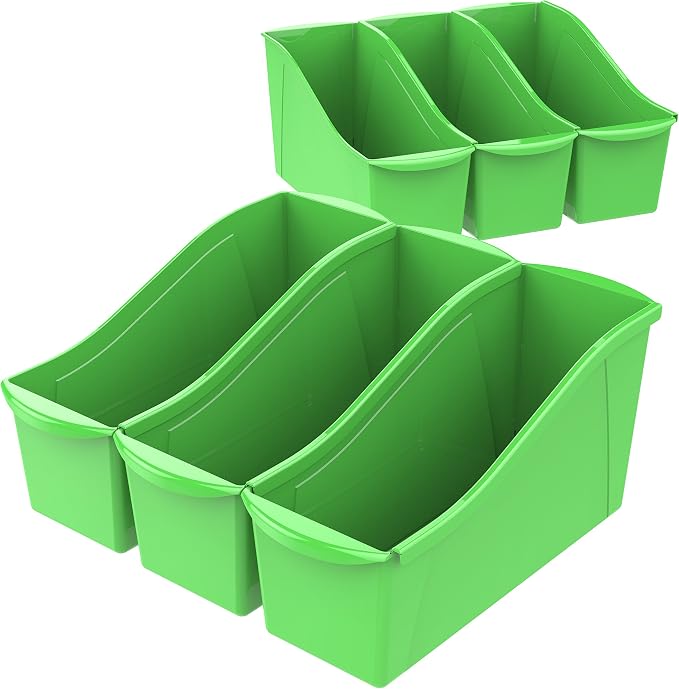 Storex Interlocking Plastic Book Bin Organizer for Home Office Classroom Blue 6-Pack 71101U06C and Green 6-Pack 71104U06C - Image 5