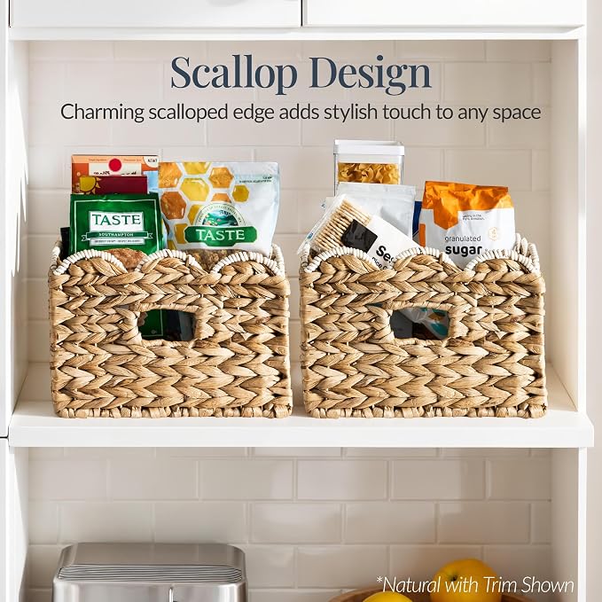 Best Choice Products 16x12 Scalloped Shelf Baskets, Woven Storage Bins, Storage Organizers for Pantry, Living Room, Bedroom, Nursery & Laundry, 2 Pack - Chestnut - Image 3