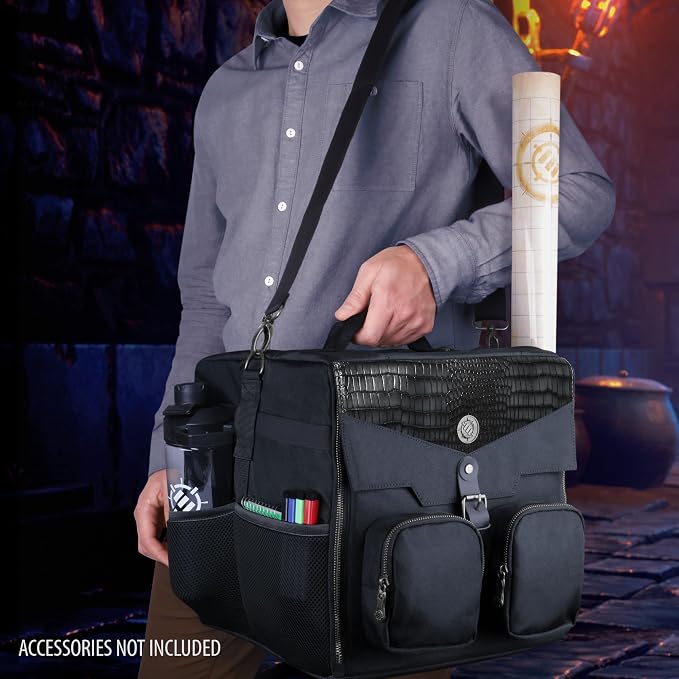 ENHANCE Board Game Shoulder Bag - Collector's Edition Board Game Storage with Shoulder Strap and Accessories Pockets for Dice, Cards, More - Reinforced Carrier Protects Tabletop Games (Dragon Black) - Image 8