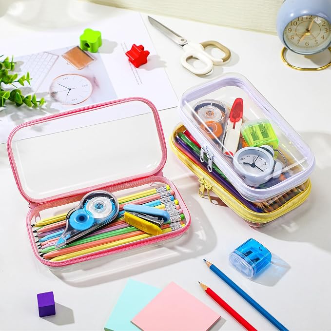 Sanwuta 6 Clear Hard Zipper Case,Colorful,7.48 X 3.94 X 2 Inch | Pencil Case Pouches ,Makeup Bag,Plastic Toiletry Diaper Bag ,Travel Toy Storage,Waterproof Organizer Bins - Image 6