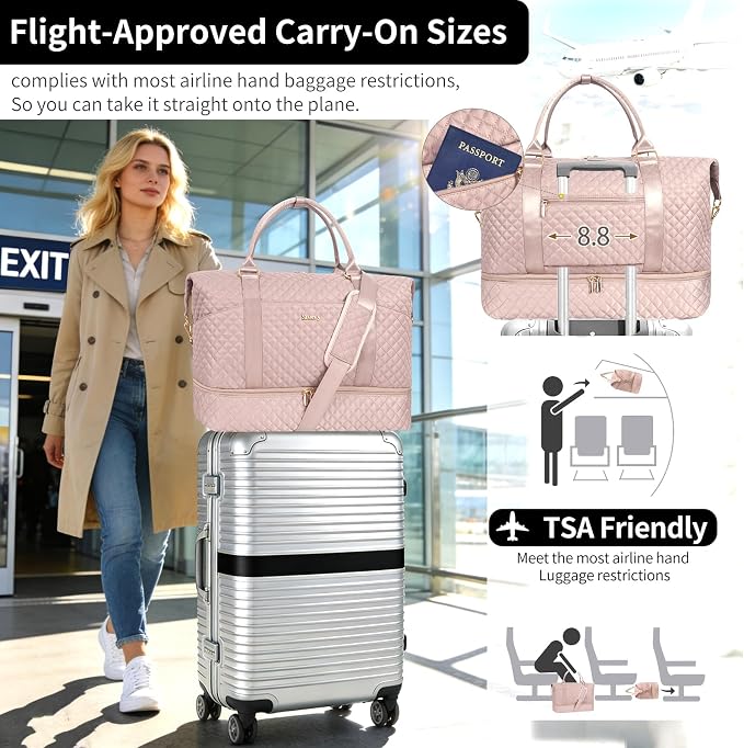 Weekender Bag, Large Travel Duffel Bag for Women, Carry on Overnight Bag with Shoe Compartment and Toiletry Bags - Image 5