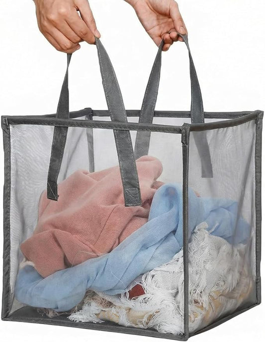 Zopeal 1 Pack Collapsible Mesh Laundry Basket, Grey, Single-layer | 13 Inch Square with Handles, Portable Foldable Hamper, Mesh See-through, Space Saving for Dorm Bedroom Laundry Room by Zopeal