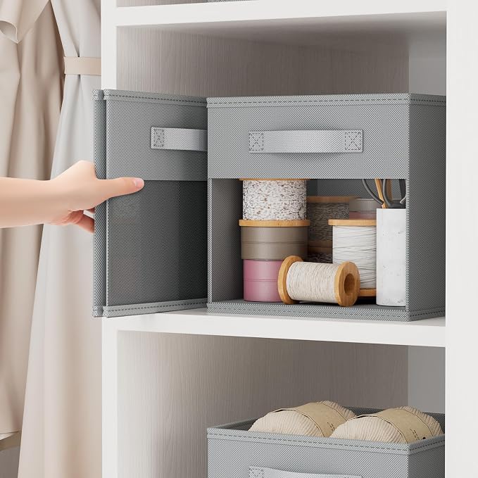 DIMJ 12.2 Inch Storage Cubes, 6 Pack Cube Storage Bins with Window, Fabric Storage Bins with Handle, Foldable Storage Cubes, Storage Box for Clothes, Toys, Books (Grey) - Image 4